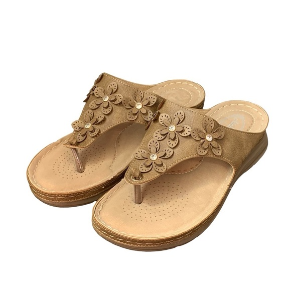 Atalina brown floral‎ rhinestone slide sandal. Size 8 - Picture 1 of 7